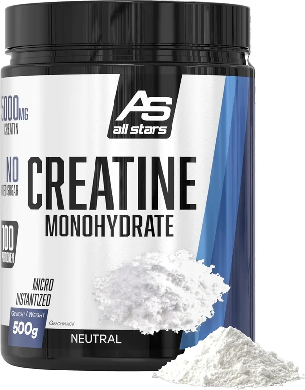 ALL STARS Creatin Monohydrat Pulver hochdosiert 500g vegan | 100% Creatin Monohydrat 5000mg pro Tagesration, ohne Zuckerzusatz und künstliche Zusatzstoffe, Laktose- & glutenfrei
